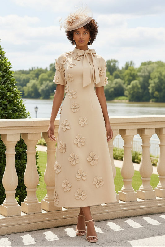 A-Line Mock Neck Stretch Satin Mother of the Bride Dress