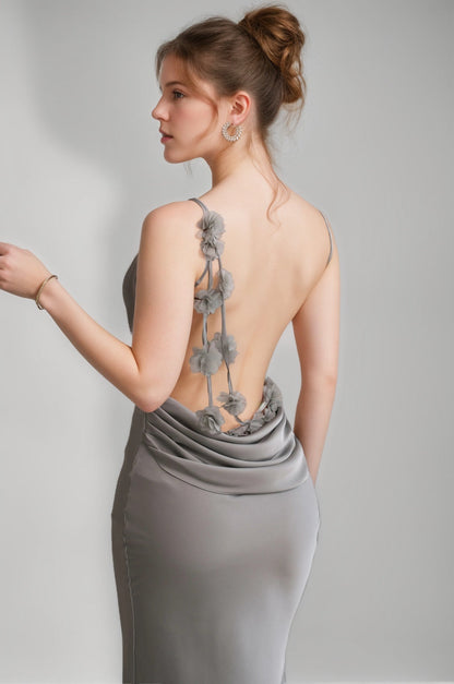Spaghetti Straps Cowl Neck Backless Floor-Length Floral Bridesmaid Dresses