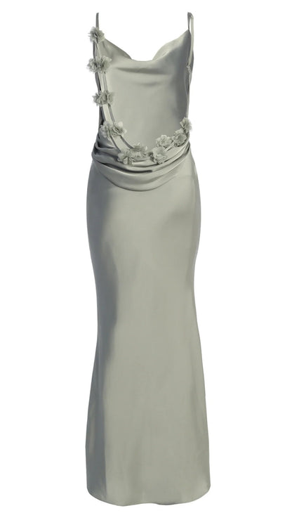 Spaghetti Straps Cowl Neck Backless Floor-Length Floral Bridesmaid Dresses