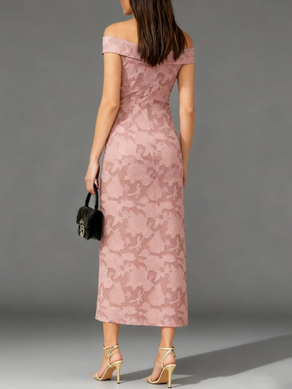 Pink Off-the-Shoulder Lace Cocktail Dress Tea-Length Pleats Formal Dresses