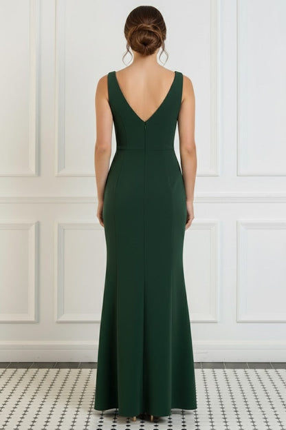 V-Neck Stretch Satin Evening Dresses Floor-Length Bowknot Party Dresses