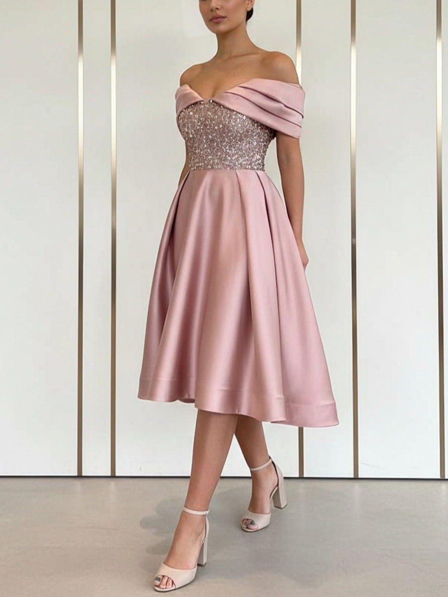 A-Line Off-the-Shoulder Cocktail Dresses Sequins Sleeveless