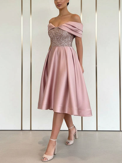 A-Line Off-the-Shoulder Cocktail Dresses Sequins Sleeveless