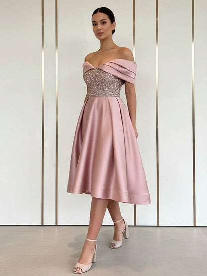 A-Line Off-the-Shoulder Cocktail Dresses Sequins Sleeveless