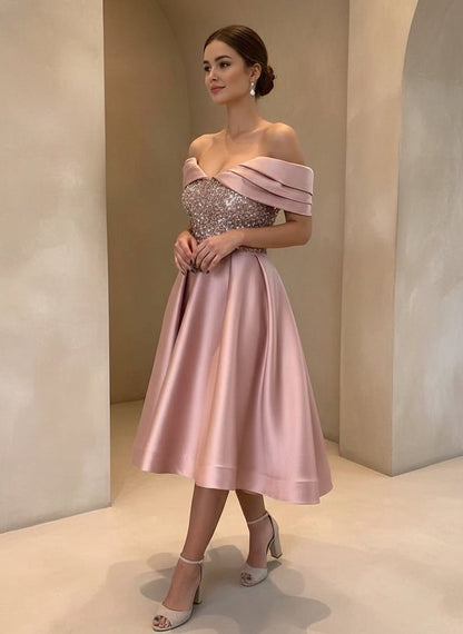 A-Line Off-the-Shoulder Cocktail Dresses Sequins Sleeveless