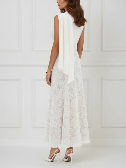 Scoop Stretch Satin Cocktail Dresses Lace Formal Dress
