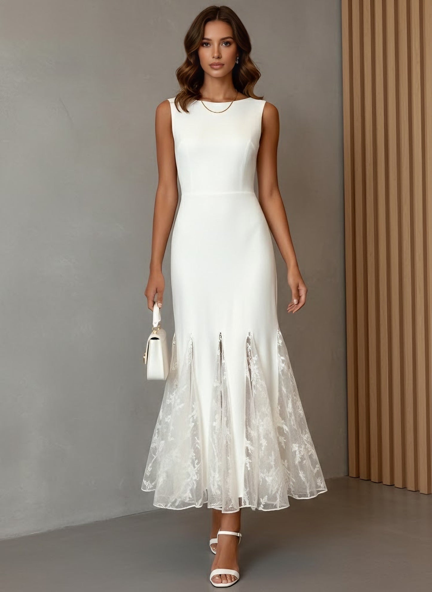 Sleeveless Cocktail Dresses Ankle-Length Lace Trumpet  Formal Dresses