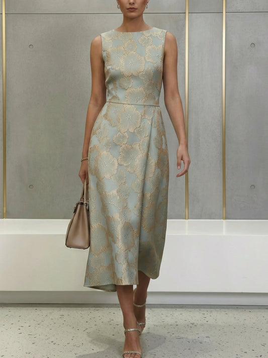 Floral Sleeveless Cocktail Dresses Tea-Length Formal Dresses