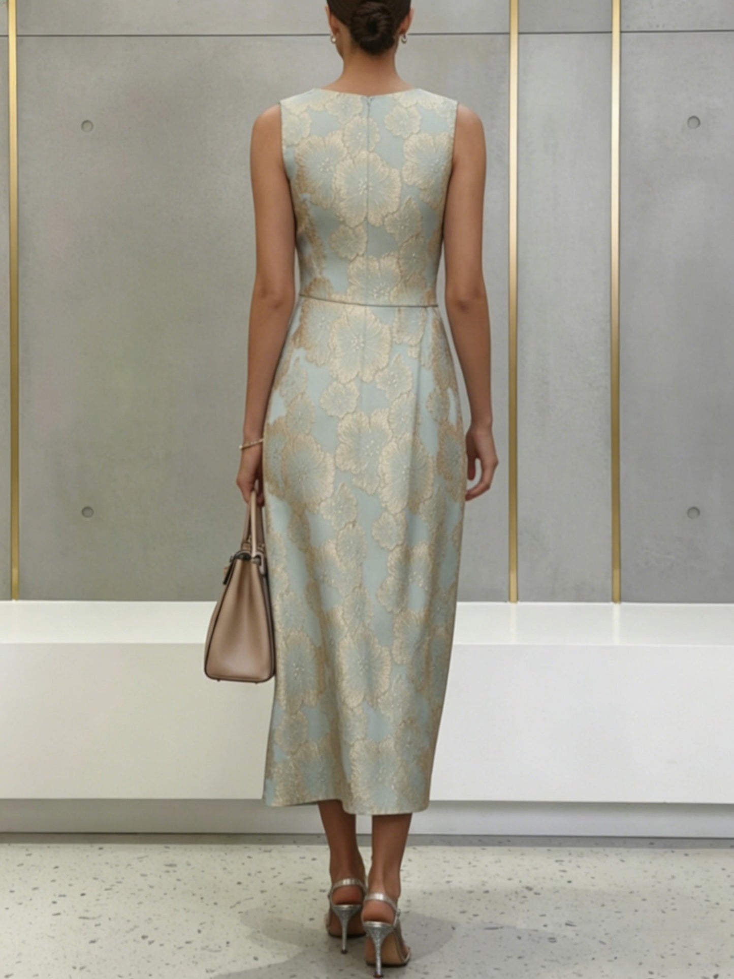 Floral Sleeveless Cocktail Dresses Tea-Length Formal Dresses