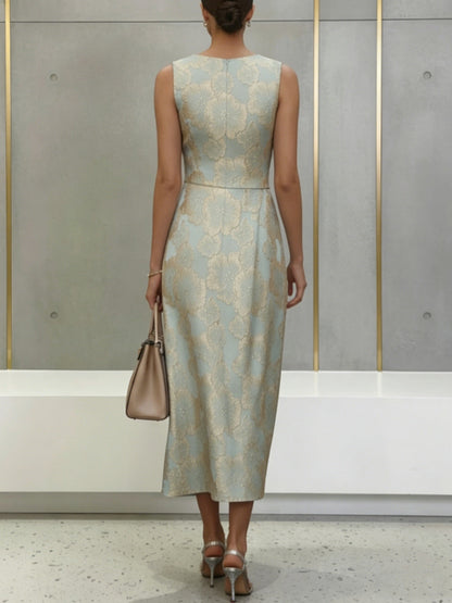 Floral Sleeveless Cocktail Dresses Tea-Length Formal Dresses