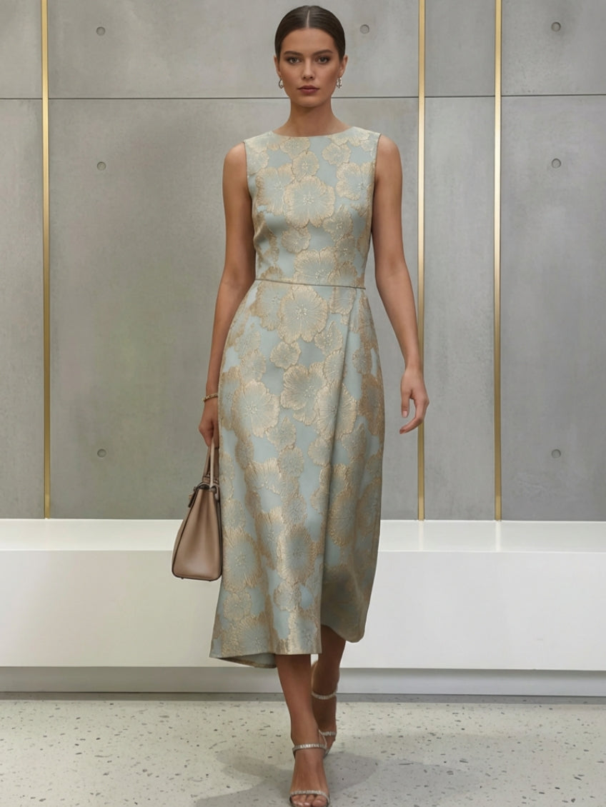Floral Sleeveless Cocktail Dresses Tea-Length Formal Dresses