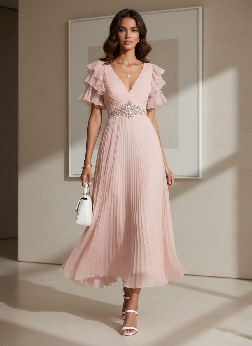 A-Line V-Neck Chiffon Cocktail Dresses