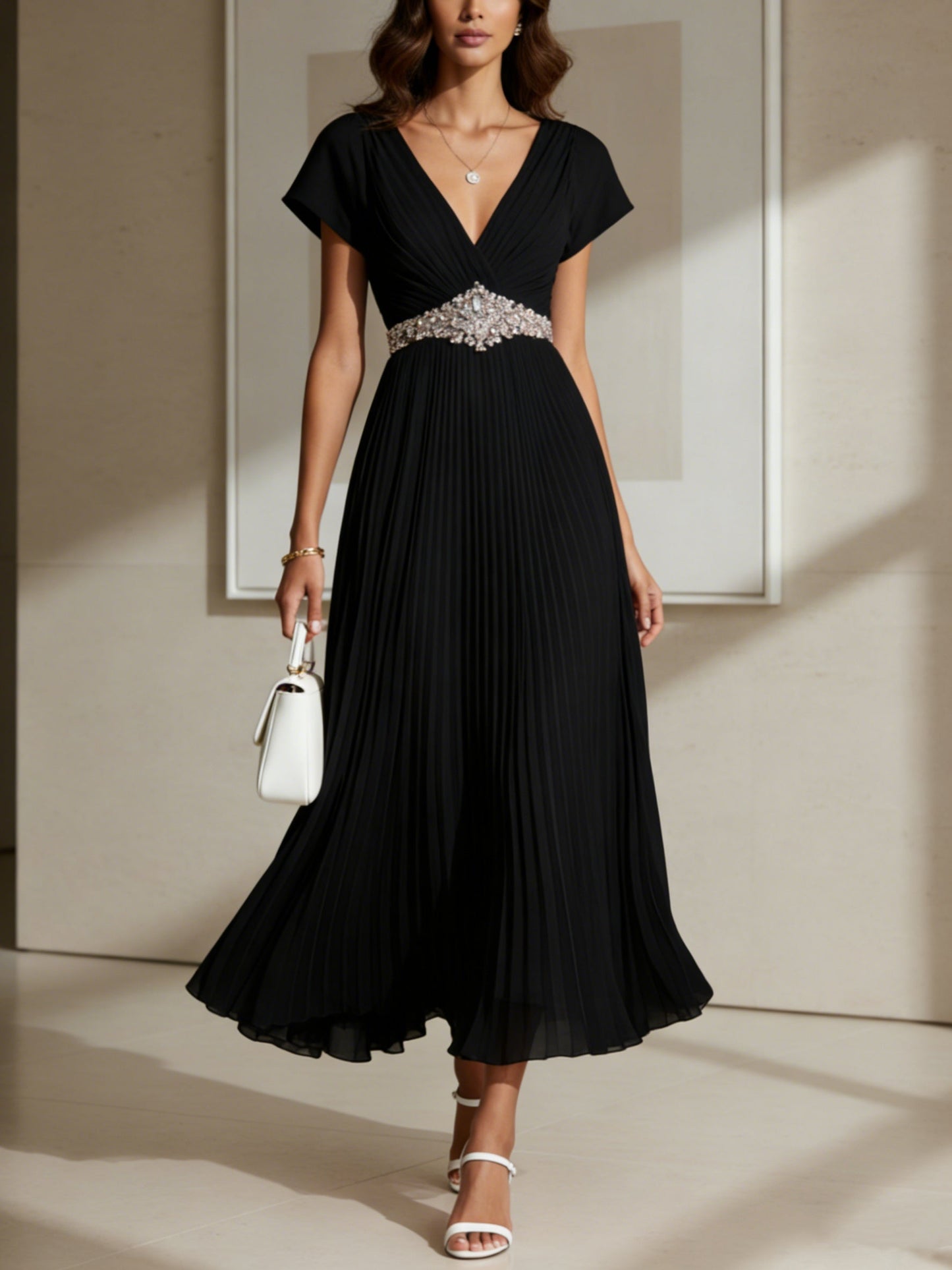 A-Line V-Neck Chiffon Cocktail Dresses