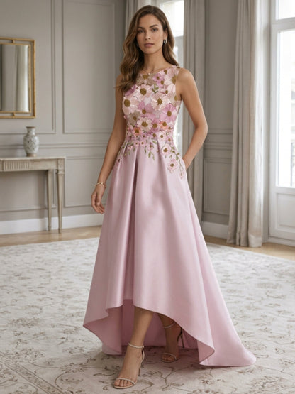 Floral Cocktail Dresses Floor-Length Asymmetrical Embroidery Dresses