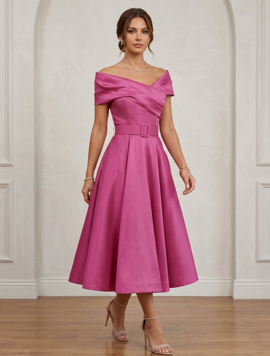 Fuchsia Off-the-Shoulder Cocktail Dresses