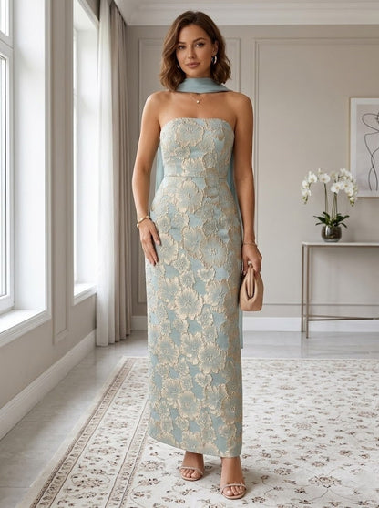 Sleeveless Cocktail Dresses with Scarf Ankle-Length Floral Formal Dresses