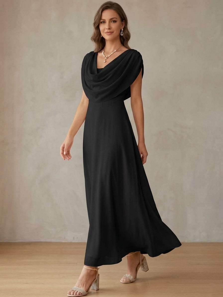 Cowl Neck Chiffon Cocktail Dresses Sleeveless A-Line Graduation Dress