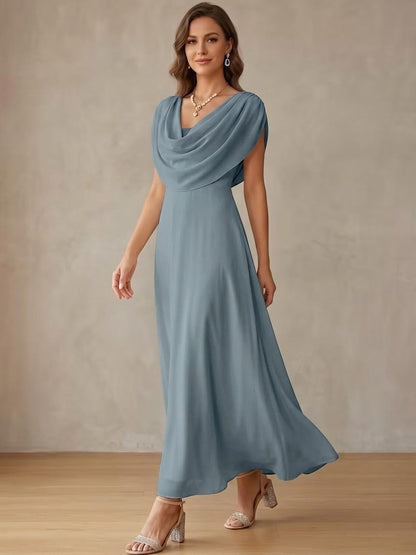 Cowl Neck Chiffon Cocktail Dresses Sleeveless A-Line Graduation Dress