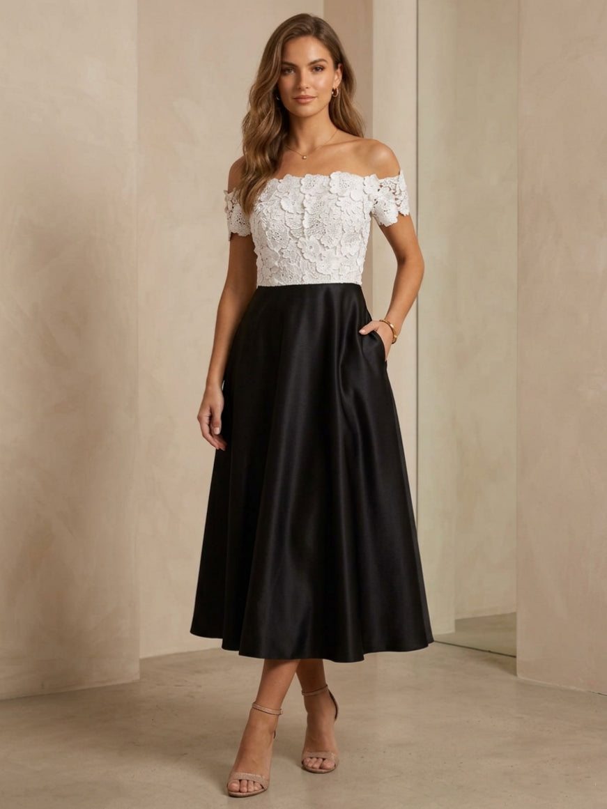 A-Line Off-the-Shoulder Cocktail Dresses Lace Formal Dresses