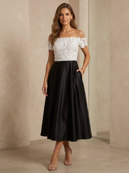 A-Line Off-the-Shoulder Cocktail Dresses Lace Formal Dresses