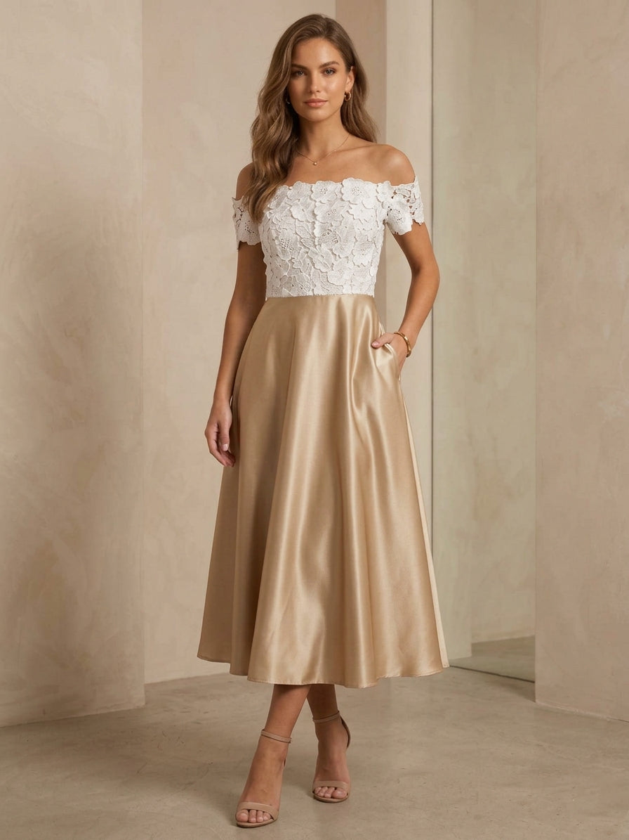 A-Line Off-the-Shoulder Cocktail Dresses Lace Formal Dresses