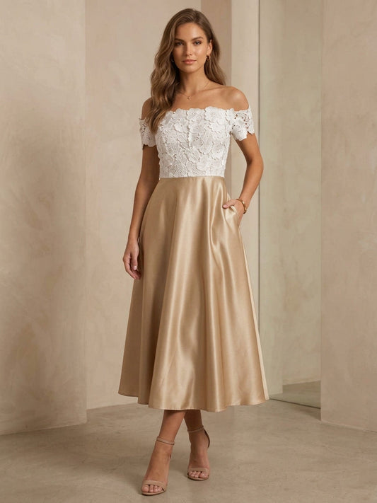 A-Line Off-the-Shoulder Cocktail Dresses Lace Formal Dresses