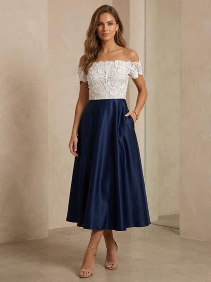A-Line Off-the-Shoulder Cocktail Dresses Lace Formal Dresses