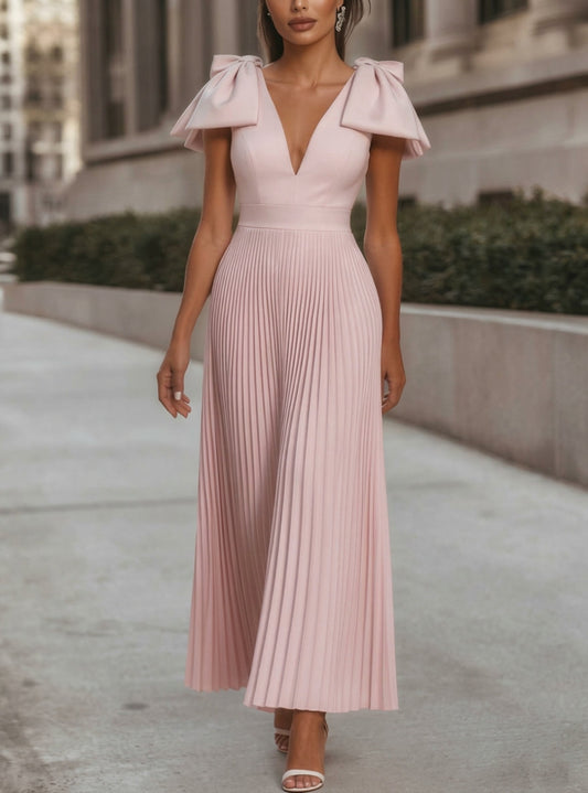 V-Neck Chiffon Cocktail Dresses with Bowknot Formal Dress