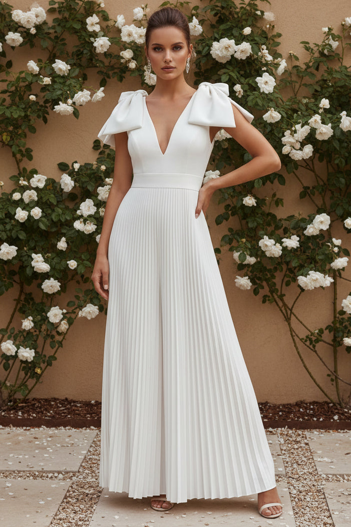 V-Neck Chiffon Cocktail Dresses with Bowknot Formal Dress