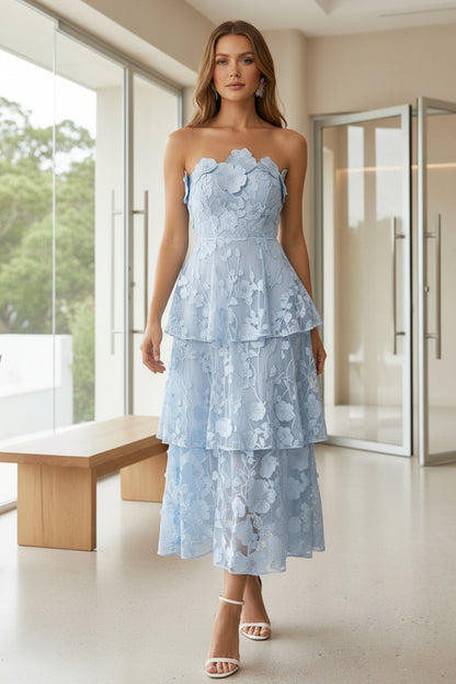Lace Cocktail Dresses Tea-Length Sleeveless Ruffles Floral Dresses