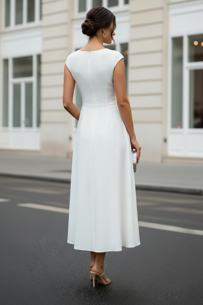 Ruched Cocktail Dresses Sleeveless Tea-Length Formal Dresses
