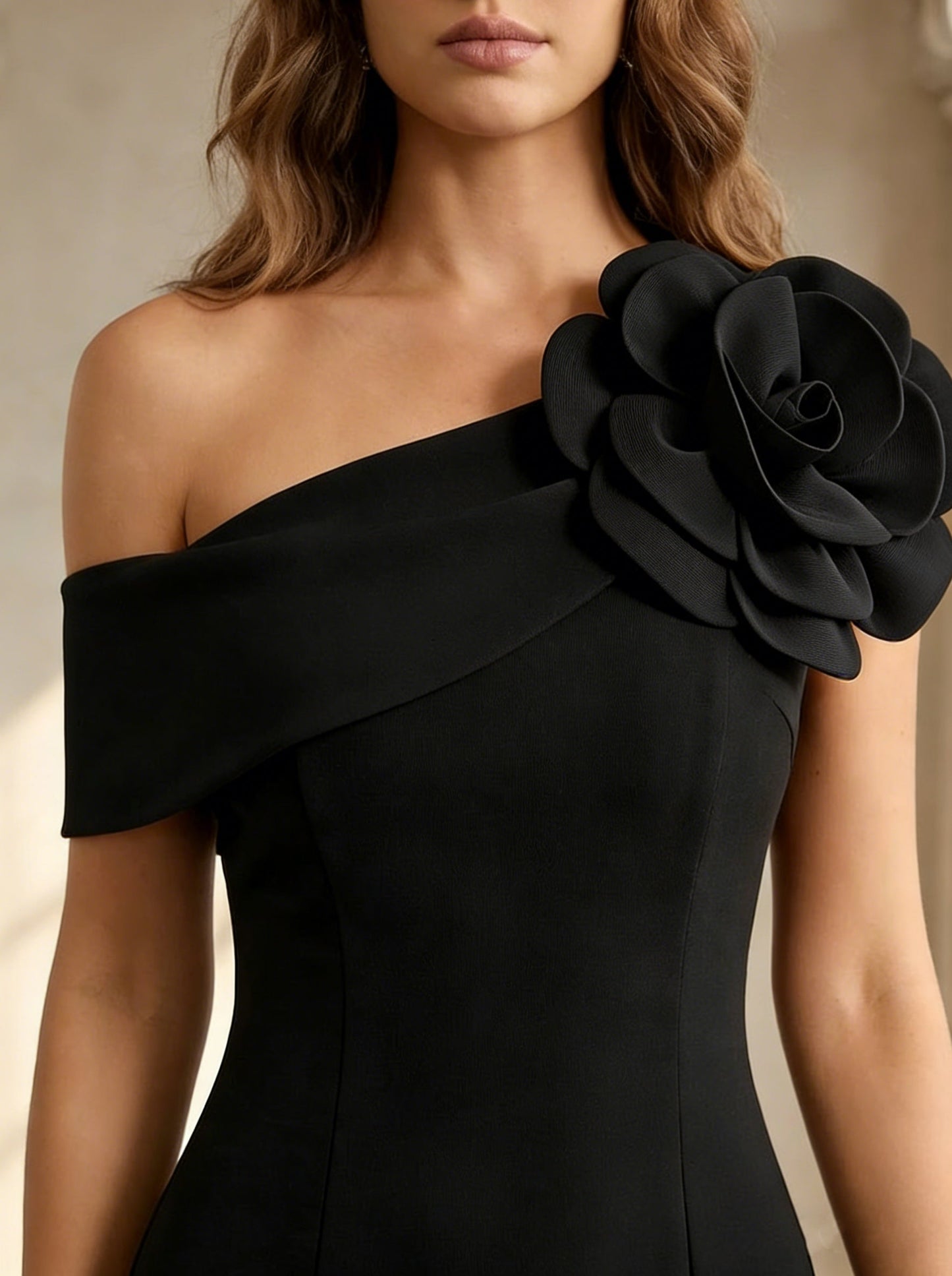 One-Shoulder Stretch Satin Cocktail Dresses Tea-Length Formal Dresses