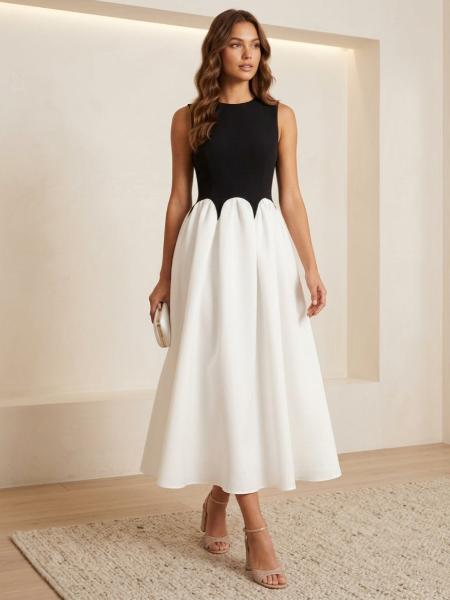 A-Line Cocktail Dresses Stretch Satin Tea-Length Sleeveless Formal Dress