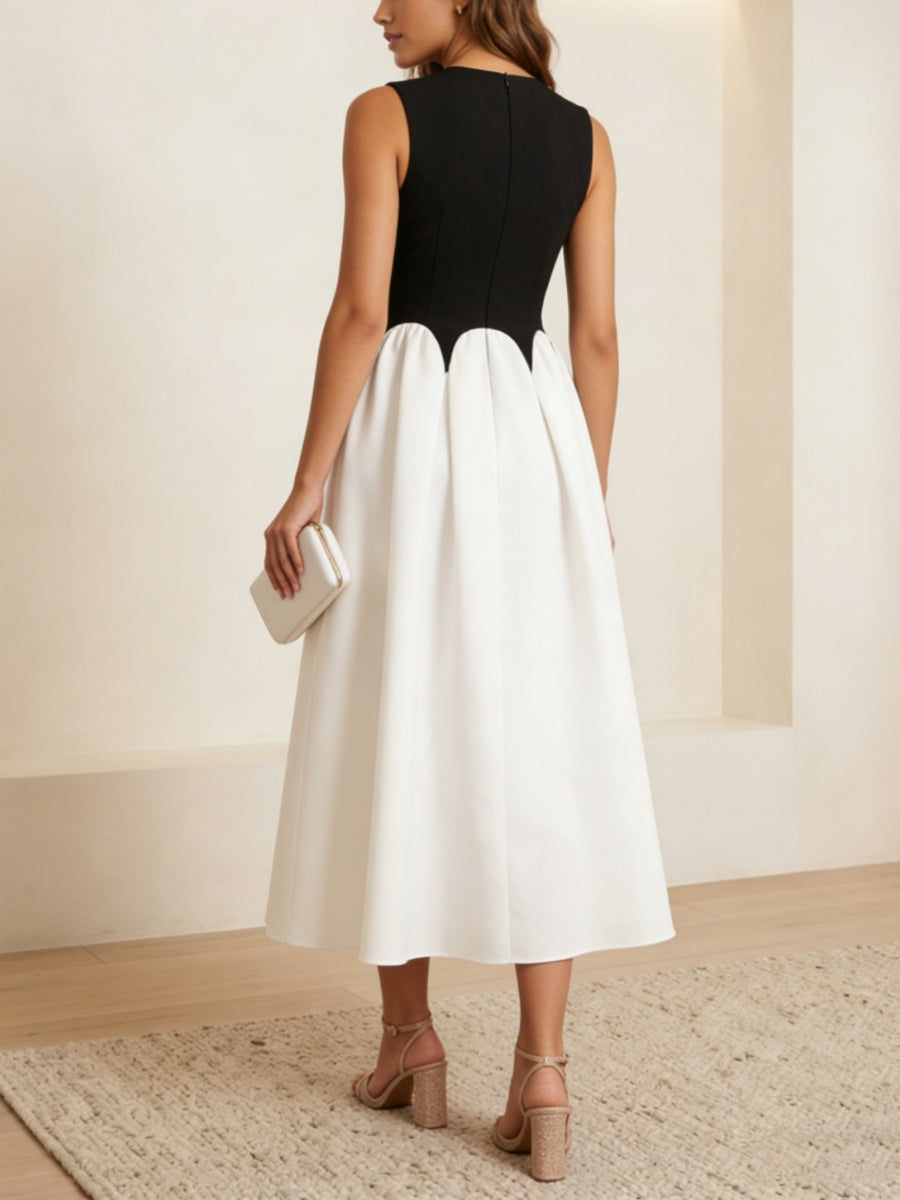A-Line Cocktail Dresses Stretch Satin Tea-Length Sleeveless Formal Dress