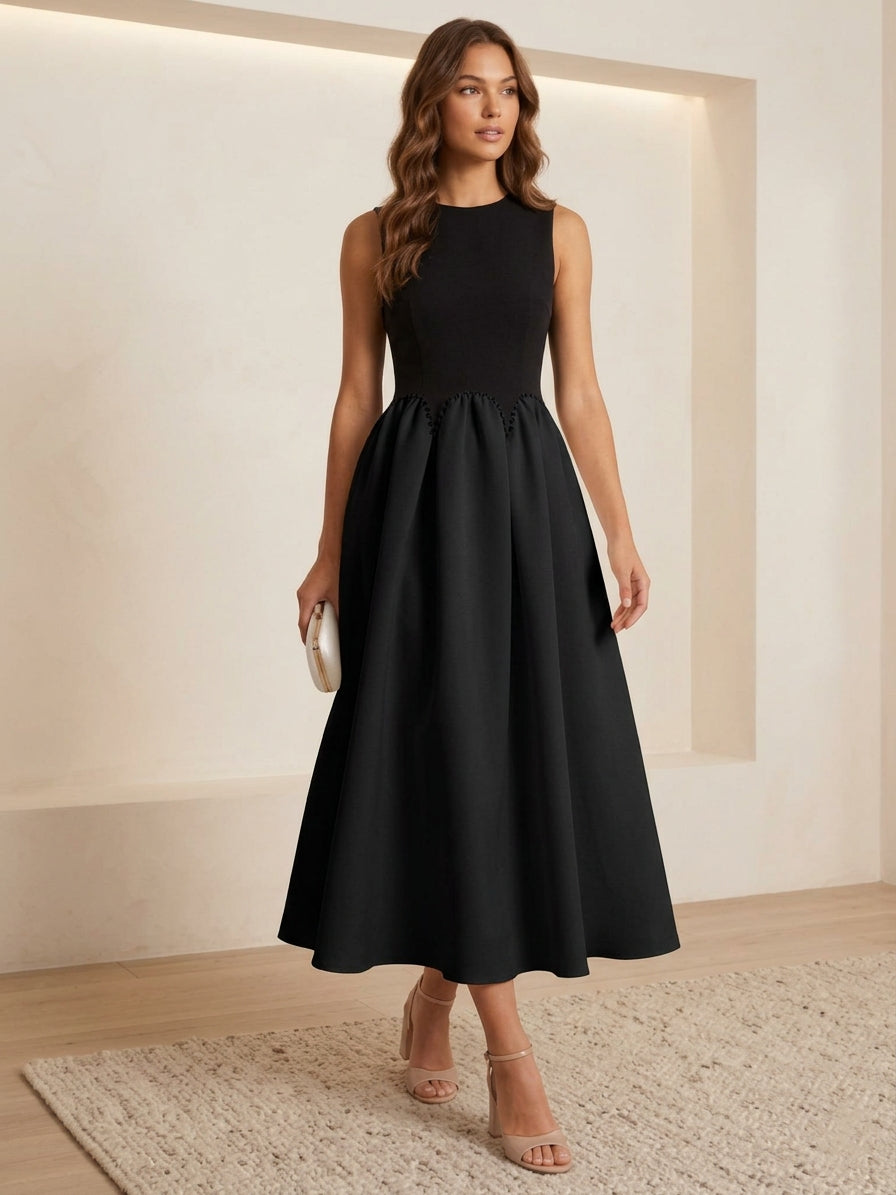 A-Line Cocktail Dresses Stretch Satin Tea-Length Sleeveless Formal Dress
