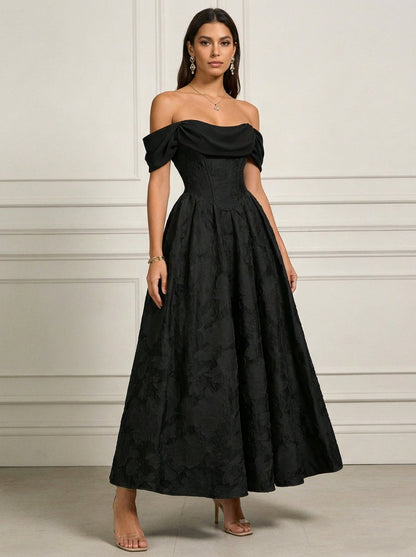 Princess Off-the-Shoulder Lace Floral Cocktail Dresses Ankle-Length Floral Dresses