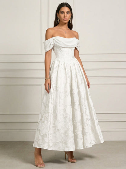 Princess Off-the-Shoulder Lace Floral Cocktail Dresses Ankle-Length Floral Dresses