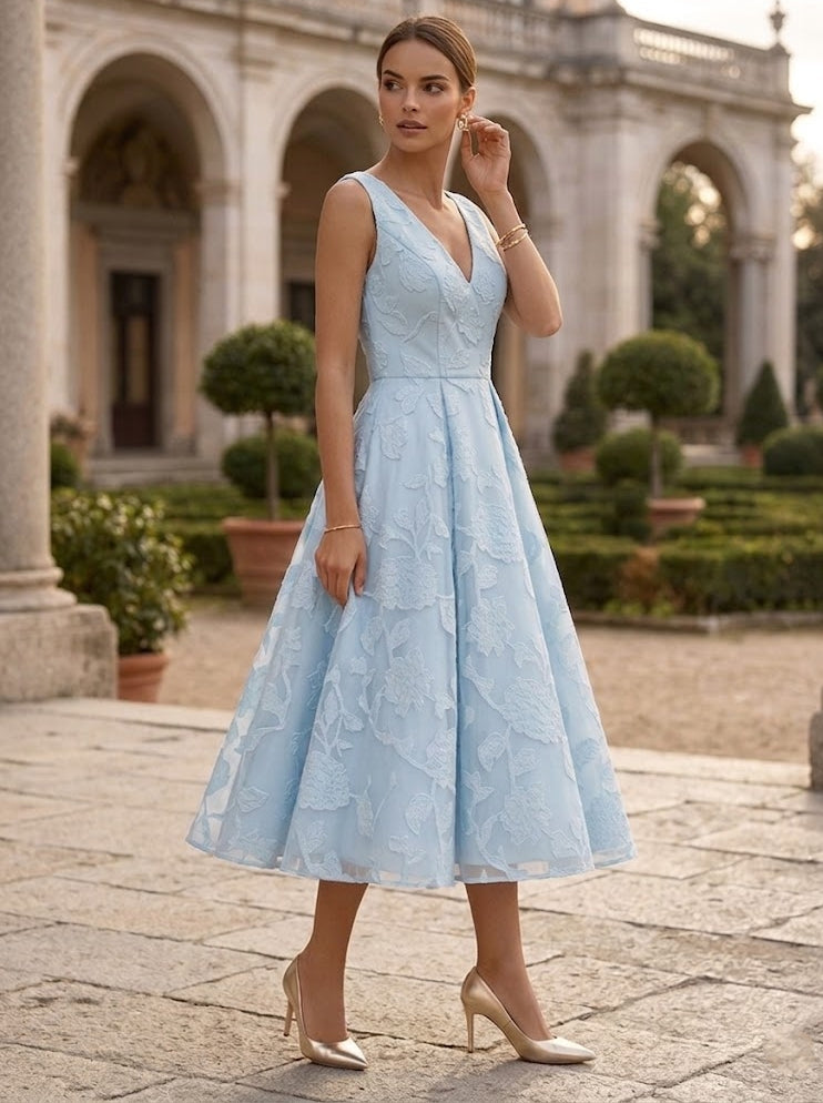 Elegant V-Neck Lace Floral Cocktail Dresses