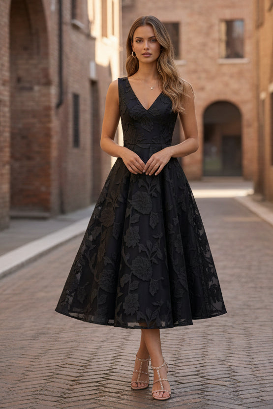 Elegant V-Neck Lace Floral Cocktail Dresses