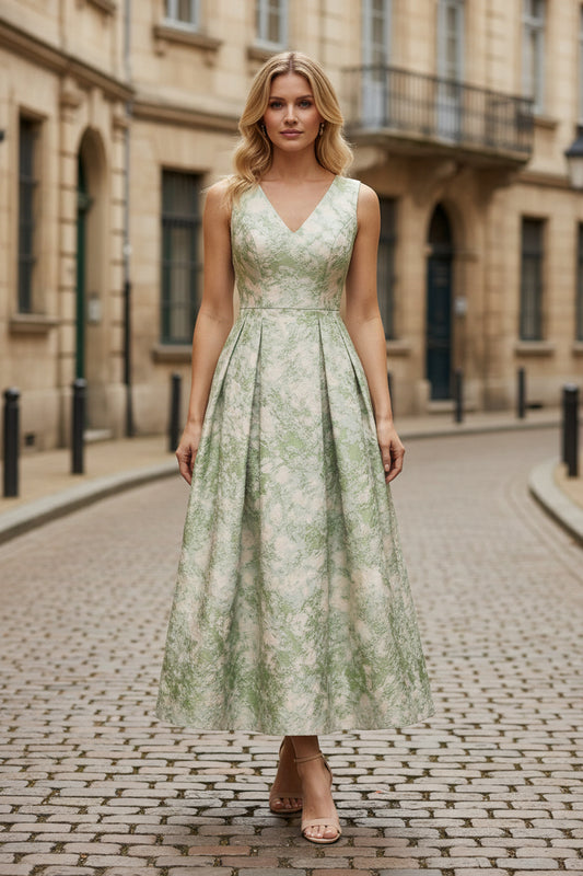 Tea-Length V-Neck Jacquard Cocktail Dresses
