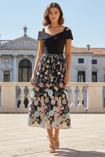 A-Line Off-the-Shoulder Stretch Satin Cocktail Dress