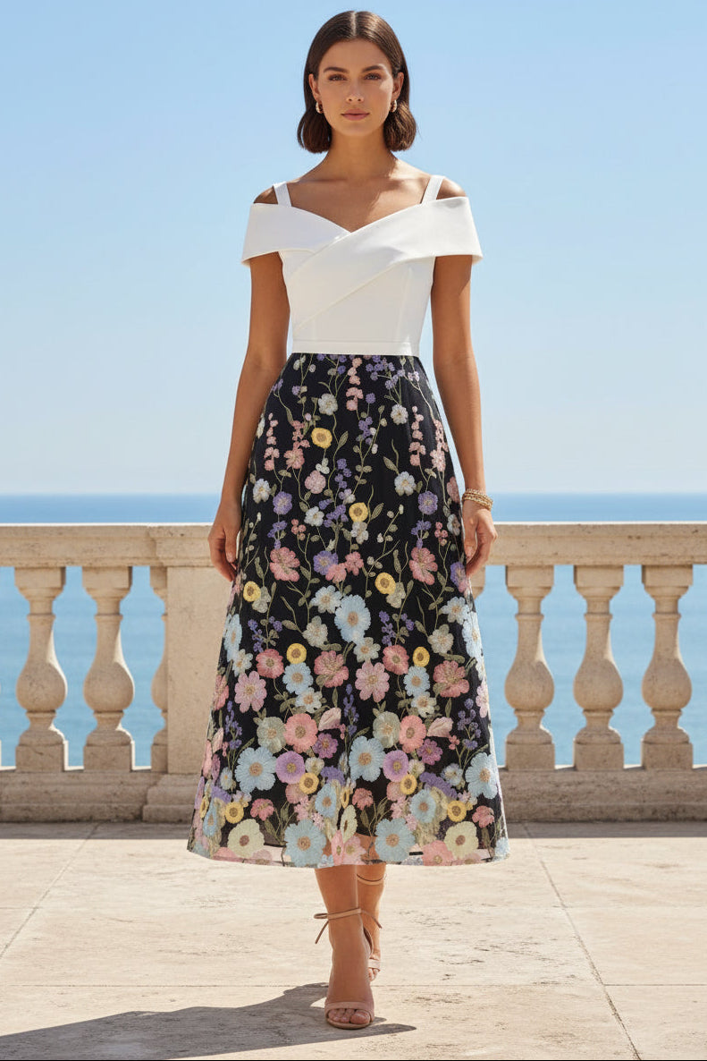 A-Line Off-the-Shoulder Stretch Satin Cocktail Dress