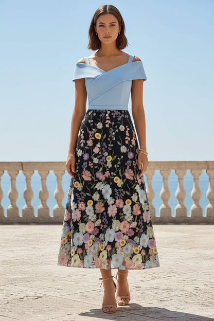 A-Line Off-the-Shoulder Stretch Satin Cocktail Dress