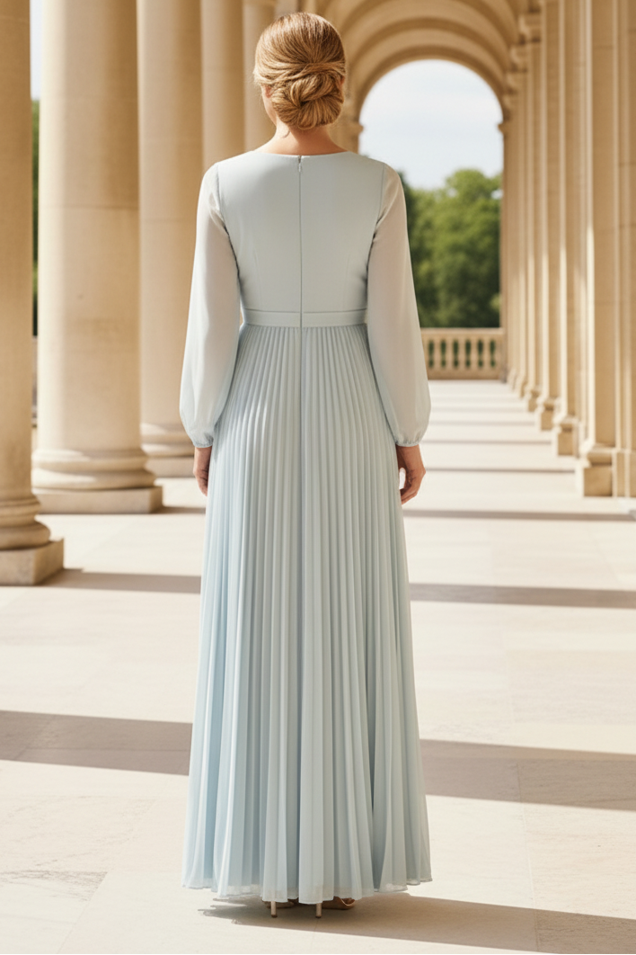 A-Line/Princess V-Neck Chiffon Mother of the Bride Dresses Long Sleeves Floor-Length Pleated With 3D Flowers