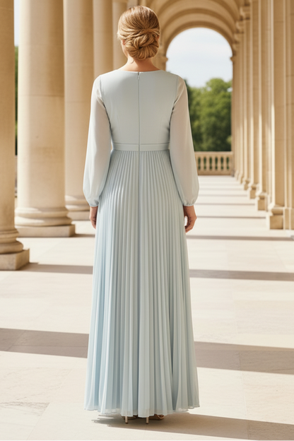 A-Line/Princess V-Neck Chiffon Mother of the Bride Dresses Long Sleeves Floor-Length Pleated With 3D Flowers