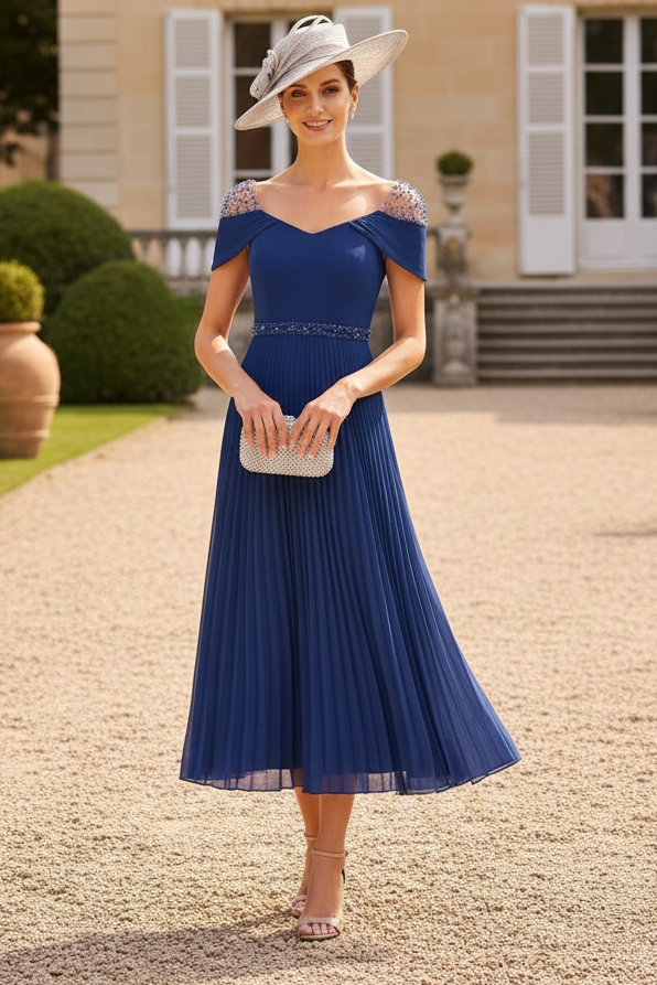 A-Line/Princess Square Neck Chiffon Mother of the Bride Dresses Sleeveless Tea-Length Ruffles Sequins