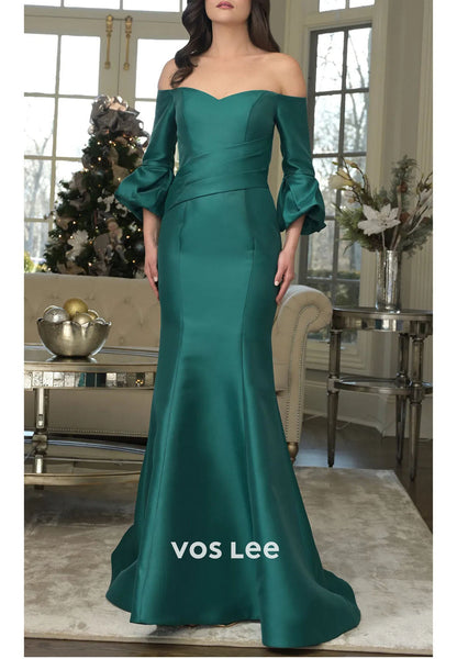 Fuchsia Mother of the Bride Dress | Off-the-Shoulder Satin Mermaid Gown