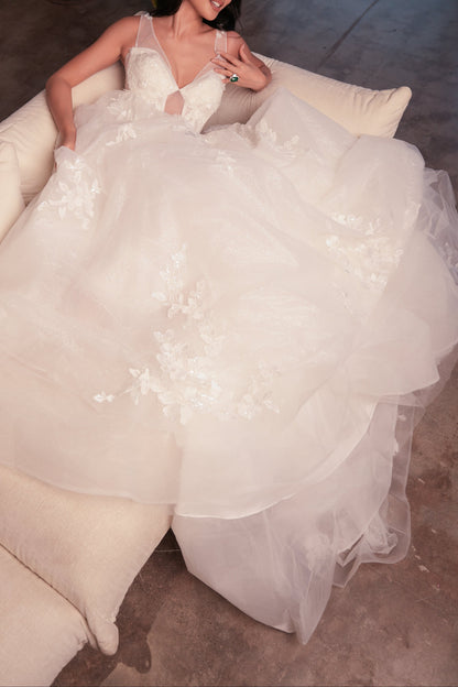 Sweetheart Neckline Sheer Illusion Ball Gown with 3D Floral Appliqués