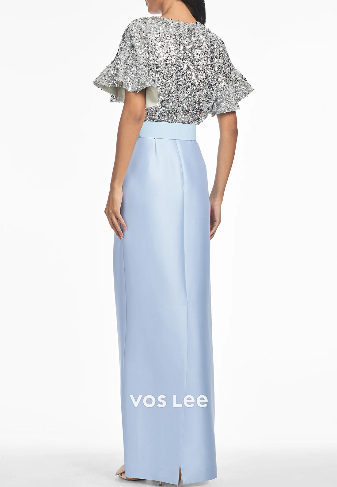 Sparkle & Shine Bell Sleeves V Neck Floor-Length Sheath Wedding Guest Dresses