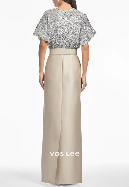 Sparkle & Shine Bell Sleeves V Neck Floor-Length Sheath Wedding Guest Dresses